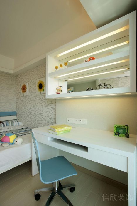 小孩房白色書桌藍色寫字學習椅