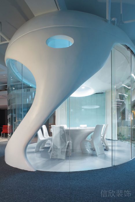 白色造型圓形玻璃洽談室