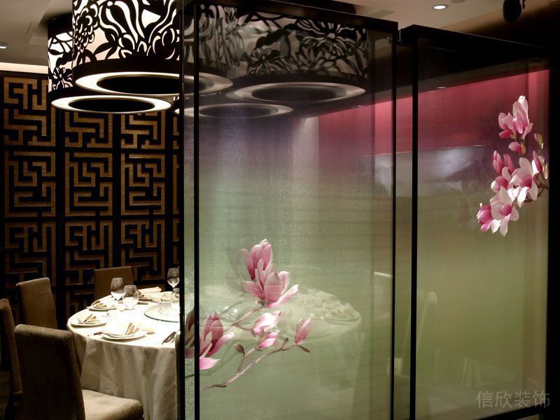 中式餐廳裝修包房桃花圖案