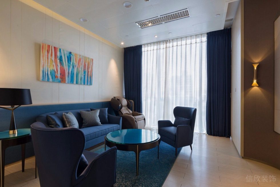 藍色辦公室洽談室裝修現代商務風