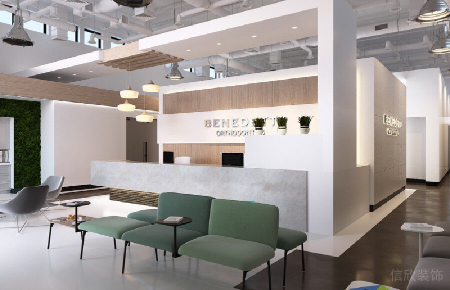 辦公室裝修設計簡約風綠色科技面料沙發(fā)裝修