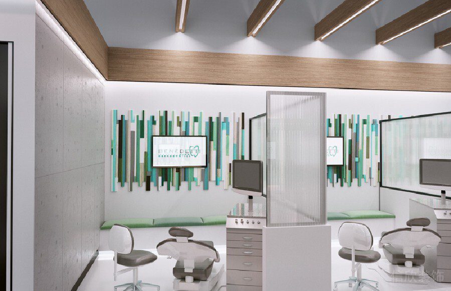 綠色條紋墻體3d裝飾設(shè)計(jì)辦公室牙科開放式就診區(qū)