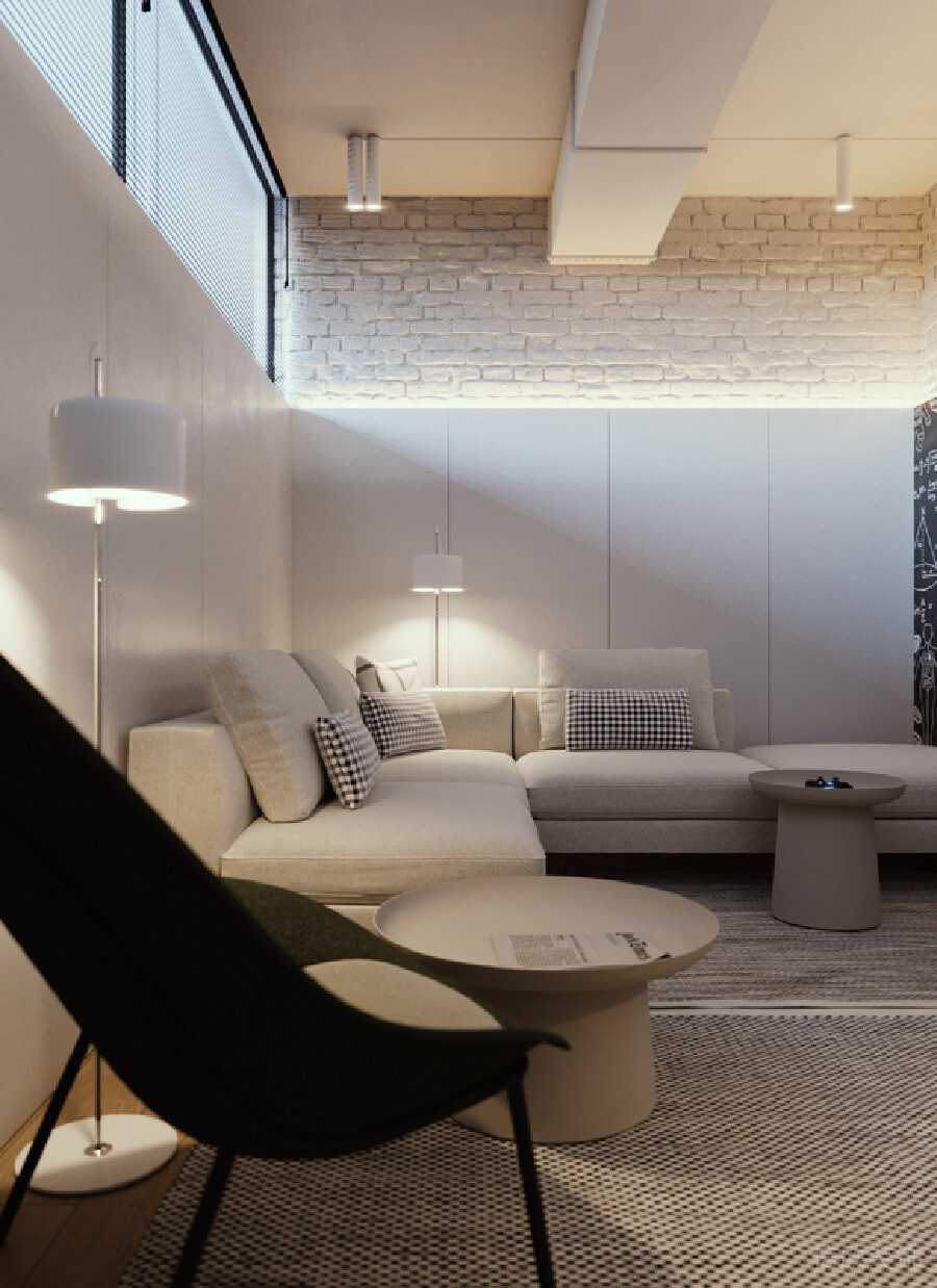 布藝沙發(fā)l形休息區(qū)辦公室絨面地毯裝修效果