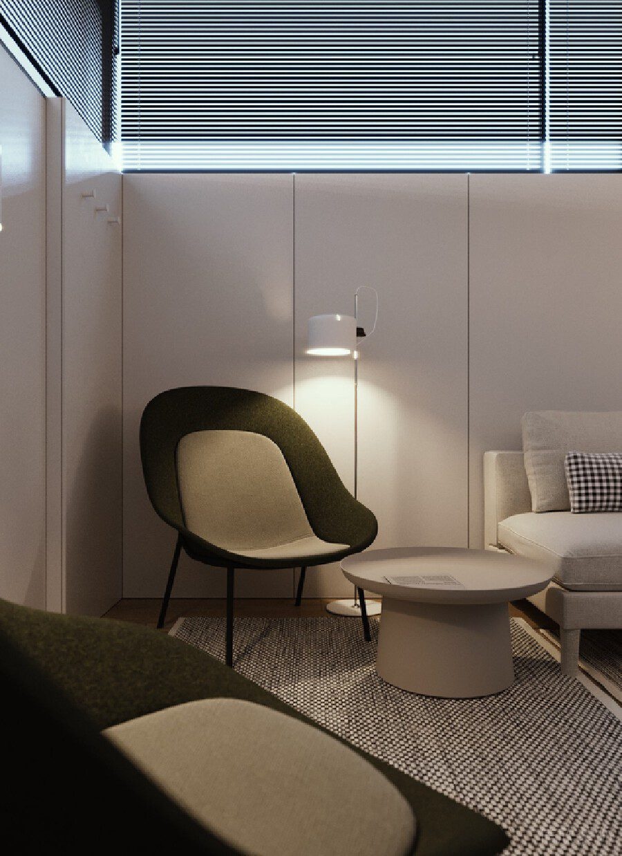 半墻卡其色軟包裝修設(shè)計座椅休息區(qū)域辦公室設(shè)計