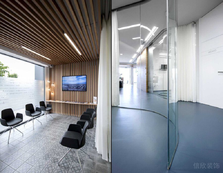 會議室裝修設(shè)計弧線圓形玻璃過道