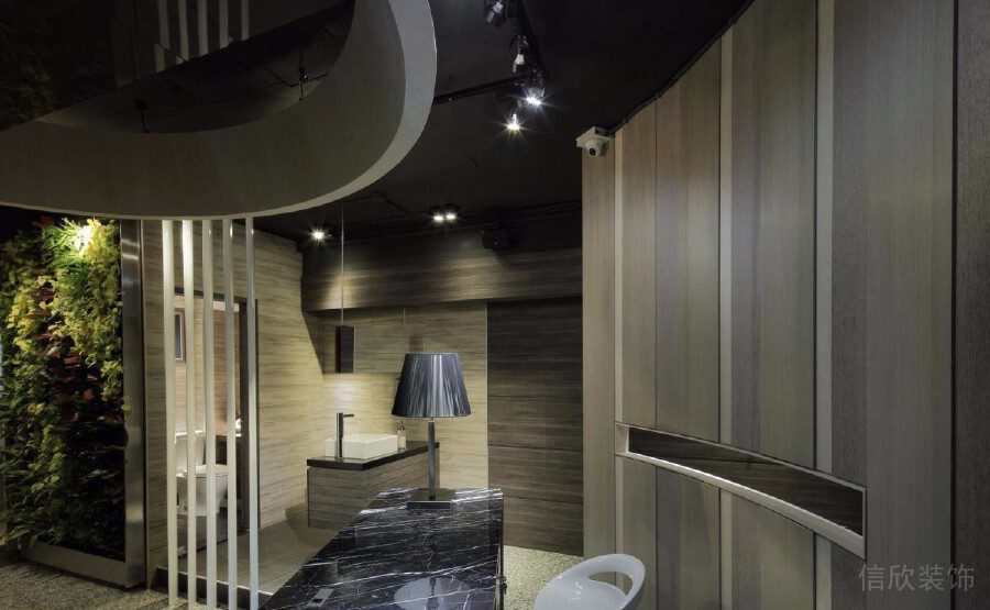 條紋鏤空集墻板弧形木飾面收納墻柜辦公室設(shè)計(jì)