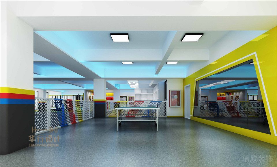 乒乓球活動室做墻體創意黃色設計