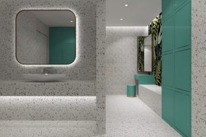 水磨石黑白色調(diào)奧利奧色系鏡面內(nèi)嵌式燈帶瓷磚整體設(shè)計(jì)衛(wèi)生間