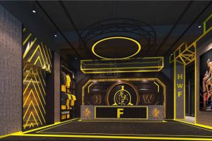 健身房裝修設(shè)計(jì)前臺(tái)區(qū)暗系時(shí)尚酷炫風(fēng)裝修效果