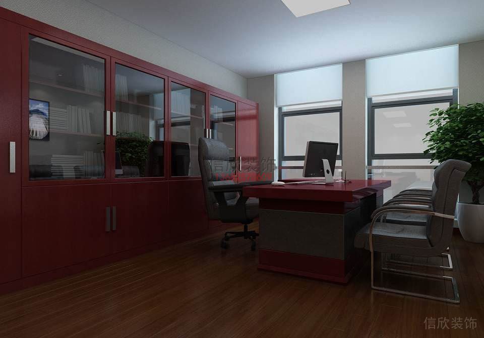 總裁辦公室紅色收納柜玻璃鏡面儲物效果圖