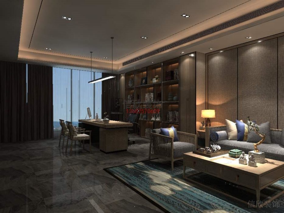 大理石裝修設計辦公室現代燈飾暗色效果