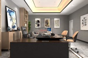 深色木制環形幾何總裁辦公室休息區大理石地板效果