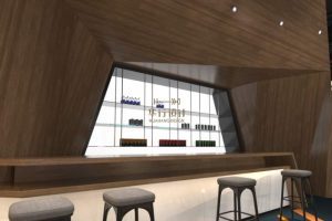 木質(zhì)幾何造型墻體隔斷休息區(qū)辦公室