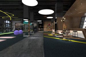 工業(yè)風(fēng)過(guò)道裝修設(shè)計(jì)橡膠地板木質(zhì)環(huán)形茶水間