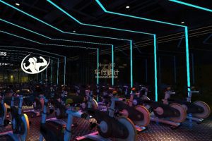 鋼制地板多人動(dòng)感單車(chē)暗色教室裝修健身房