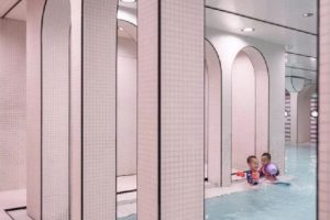 粉色過道設(shè)計游泳池裝修效果圖瓷磚鋪貼