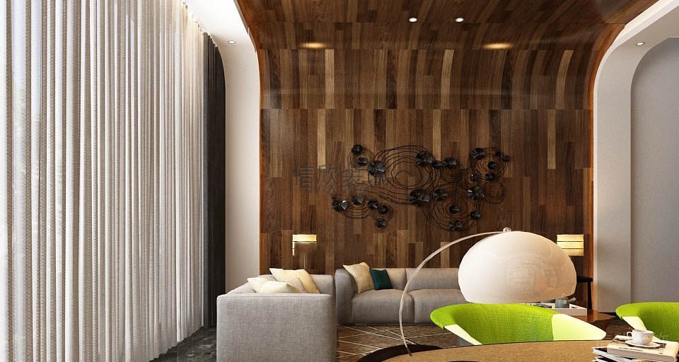 現代木質光面休息區布藝沙發辦公室