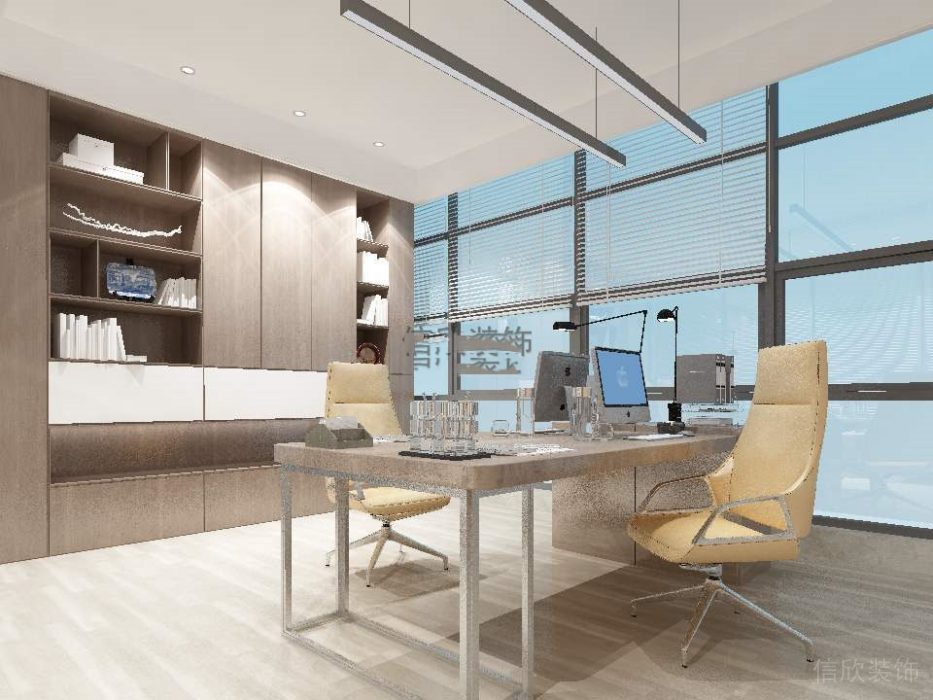 總裁辦公室洽談區木質收納柜墻體設計圖