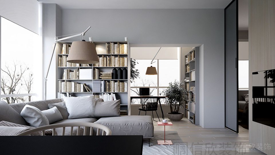 通體裝修效果大廳布藝沙發(fā)觀影區(qū)內(nèi)嵌電視布置設(shè)計(jì)效果圖