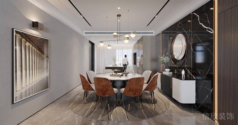 肌理花色大理石地板就餐區(qū)圓桌設(shè)計效果圖中央空調(diào)大廳設(shè)計圖