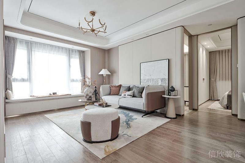 客廳裝修效果圖木質(zhì)地板日式簡約金屬家具設(shè)計(jì)門框效果通體過道裝修