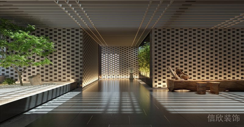 辦公樓裝修鏤空木質(zhì)墻體隔斷效果簡約風(fēng)設(shè)計圖