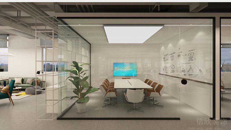 辦公室現代簡約風透明玻璃會議室效果圖