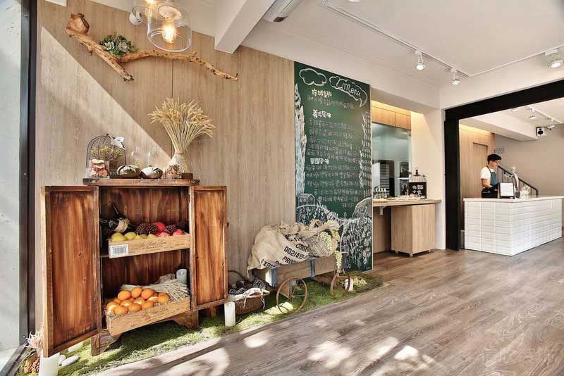 北歐風格茶飲空間大堂背景墻