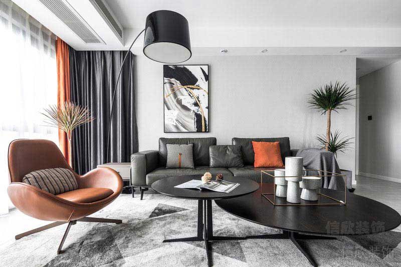 二手房改造后現(xiàn)代風黑白灰沙發(fā)背景墻效果圖