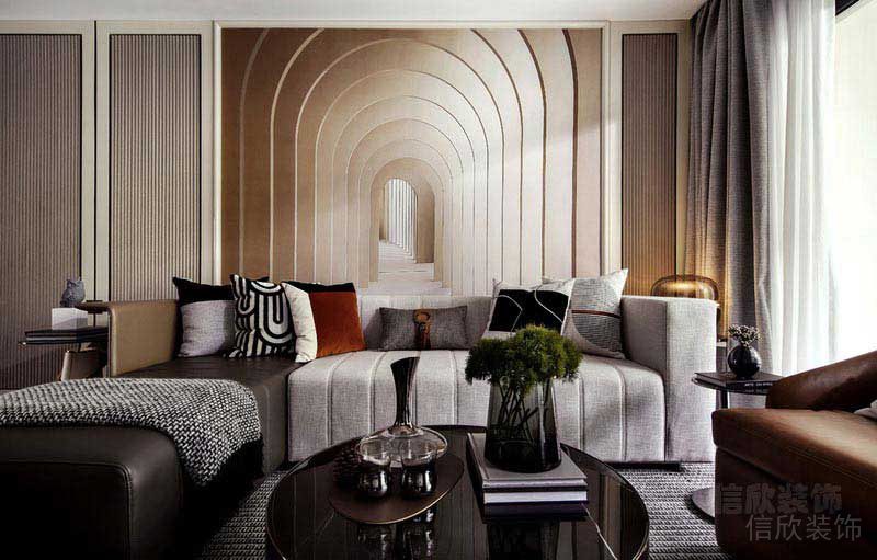 二手房改造現(xiàn)代輕奢風沙發(fā)背景墻效果圖