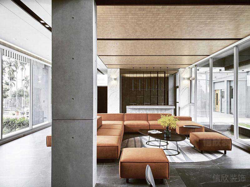 灰色空間里的棕色沙發(fā)設(shè)計(jì)效果