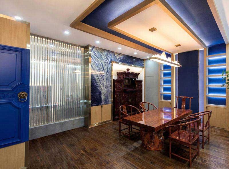 藍(lán)色的中式茶室設(shè)計方案