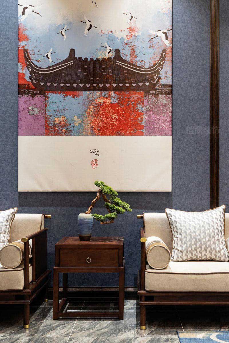 藍色墻面的中式設(shè)計效果