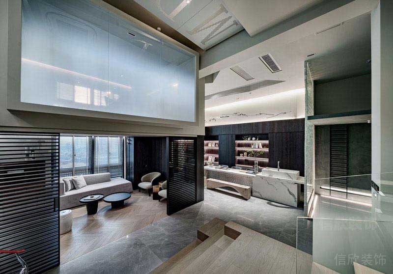 美式現(xiàn)代風復(fù)式公寓客廳餐廚