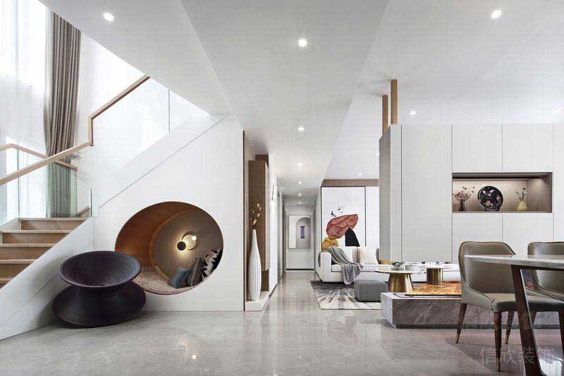 輕奢簡潔風(fēng)別墅樓梯廳