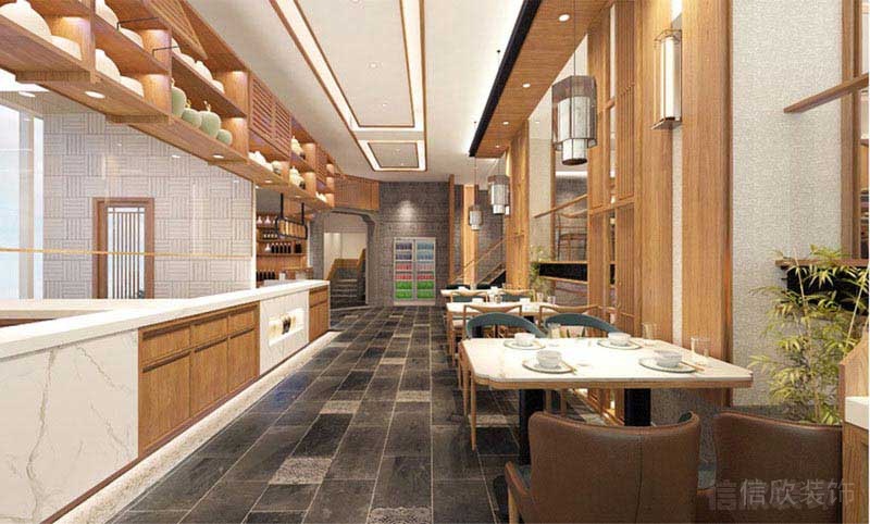 木質(zhì)原木風(fēng)餐廳開放式廚房裝修收納墻柜效果圖