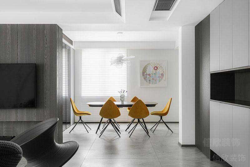 現(xiàn)代極簡風格家居餐廳檸檬黃餐椅