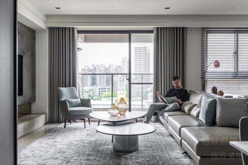 新居后現(xiàn)代風(fēng)黑白灰客廳效果圖 (2)