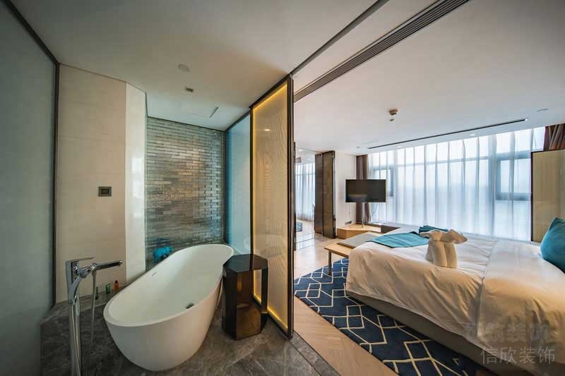 新中式風格酒店套房衛(wèi)浴空間實景圖