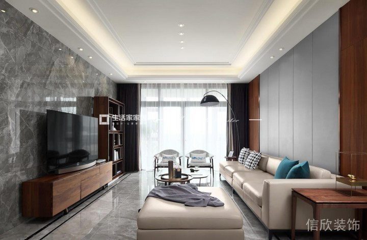 大理石墻體設(shè)計(jì)簡(jiǎn)約商務(wù)風(fēng)全屋定制皮革沙發(fā)效果圖