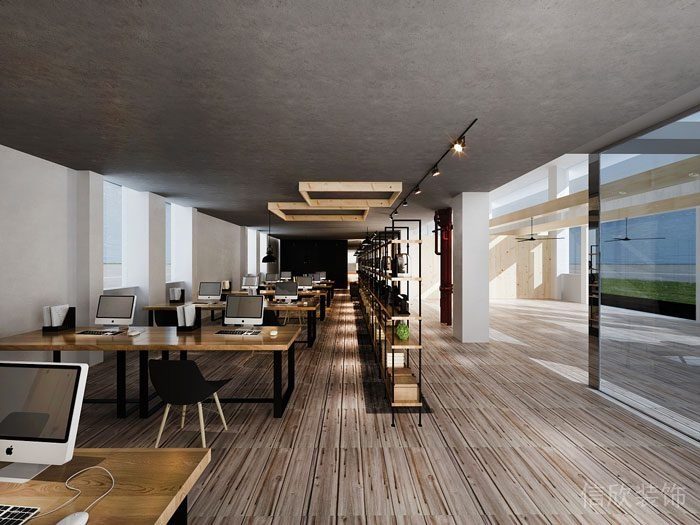平頂天花灰色墻體裝修效果員工開發區域玻璃隔斷裝修辦公室