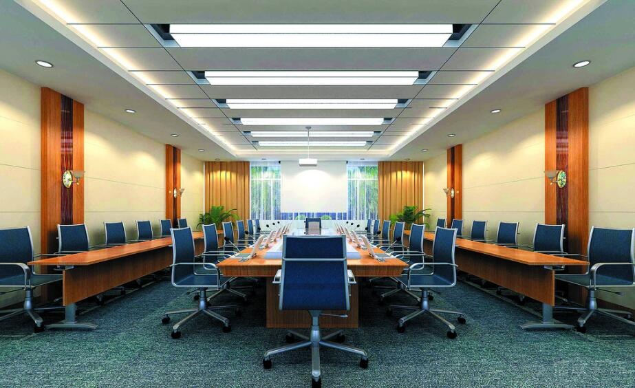 暖色的木紋裝飾的大會議室 暖色的木紋裝飾的大會議室