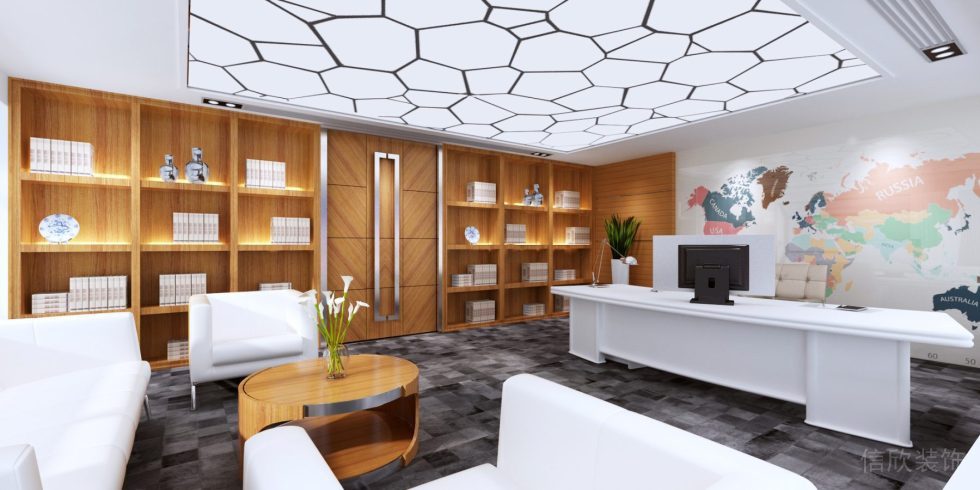 董事長(zhǎng)辦公室蜂巢圖案天花吊頂裝修設(shè)計(jì)圖