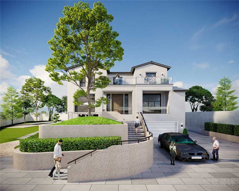 環(huán)形階梯水磨石過道安全別墅通道設(shè)計(jì)綠化效果