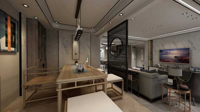 深圳市羅湖區(qū)新中式家庭住房舊房改造茶藝區(qū)設(shè)計(jì)效果圖