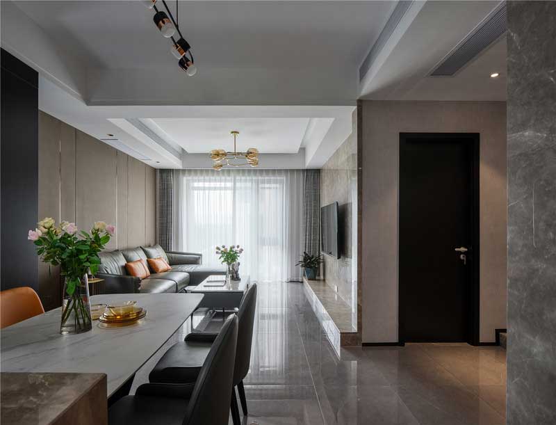 深圳南山區玫瑰金調性輕奢風家庭裝修實景圖客餐廳家具組合 深圳南山區玫瑰金調性輕奢風家庭裝修實景圖客餐廳家具組合