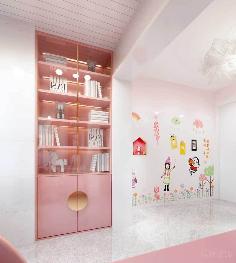 深圳福田區(qū)輕奢風(fēng)格家庭三居室裝修設(shè)計(jì)女兒房書柜