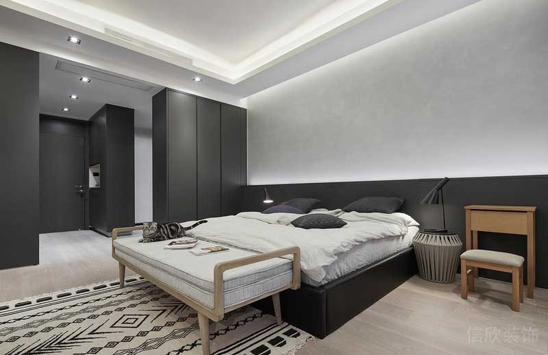 深圳龍崗區(qū)黑白灰極簡風(fēng)家居裝修竣工實景圖主臥睡床 深圳龍崗區(qū)黑白灰極簡風(fēng)家居裝修竣工實景圖主臥睡床