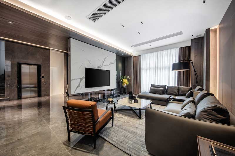 深圳南山極簡風(fēng)格家庭三居室裝修設(shè)計(jì)圖客廳家具組合