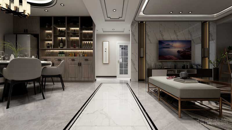 深圳市羅湖區(qū)新中式家庭住房舊房改造過廊設(shè)計(jì)效果圖